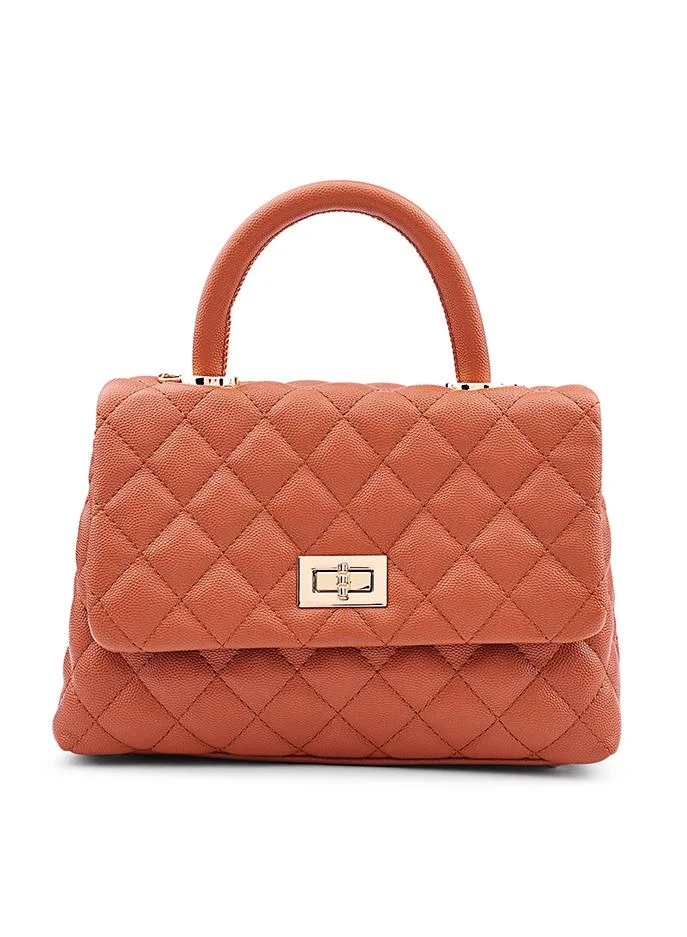 Cuple Women’s Quilted Top Handle Bag with Turn-Lock Closure